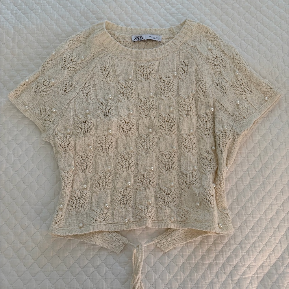 Zara Beige Textured Crop Top